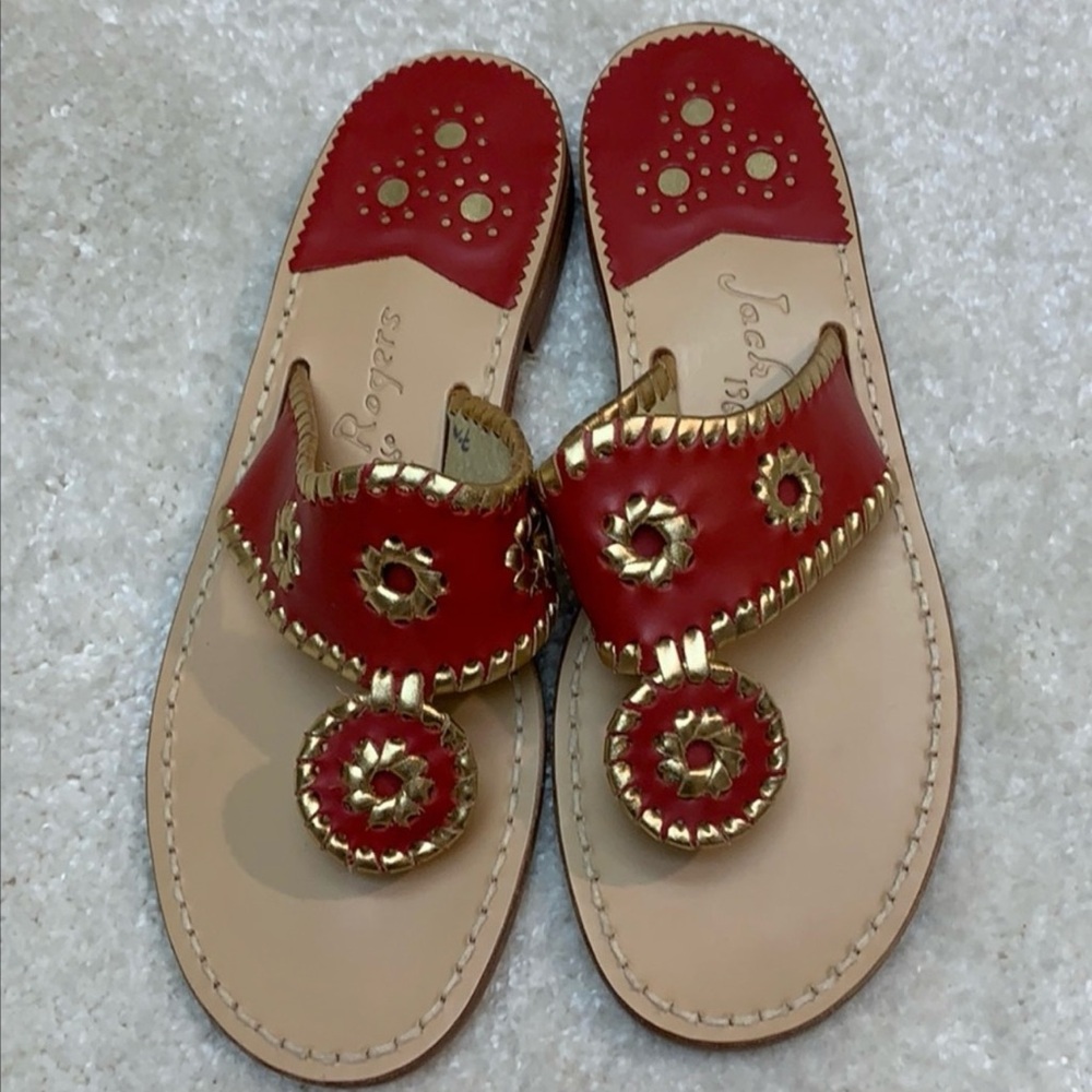 Jack Rogers Nantucket Women's Red and Gold Sandals- Like New